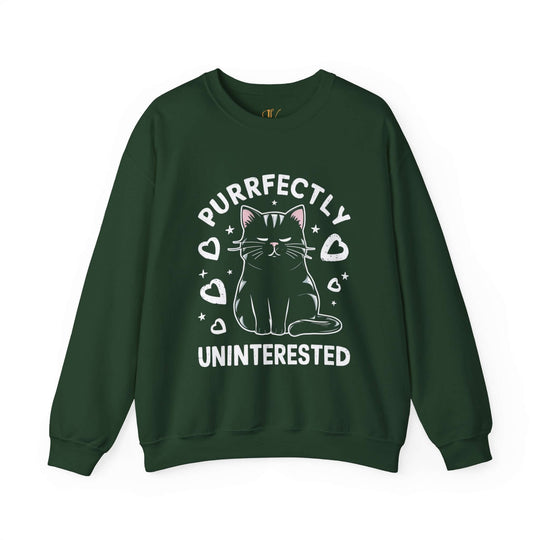 Cat Lover Sweatshirt | Purrfectly Uninterested Sweatshirt Printify S Forest Green