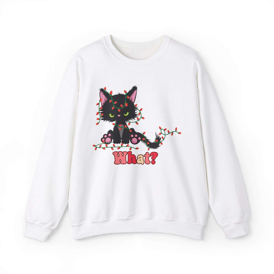 Black Cat Christmas - "What?!" Sweatshirt Sweatshirt Printify S White