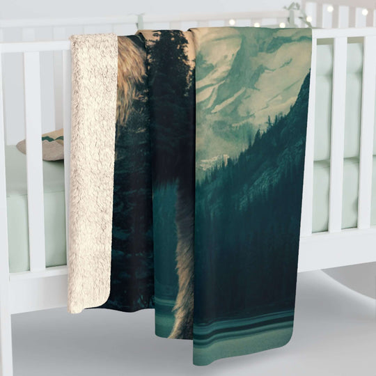 Sherpa Fleece Blanket - Mystical Wolf Mountain Landscape Home Decor Printify