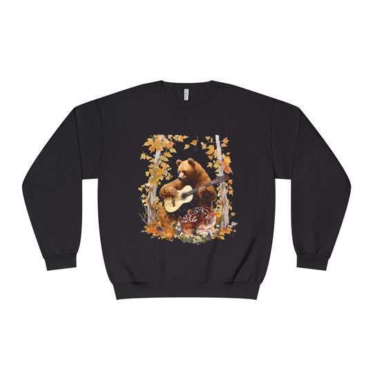 Bear Guitarist Sweatshirt - Autumn Forest Sweatshirt Printify Black XL