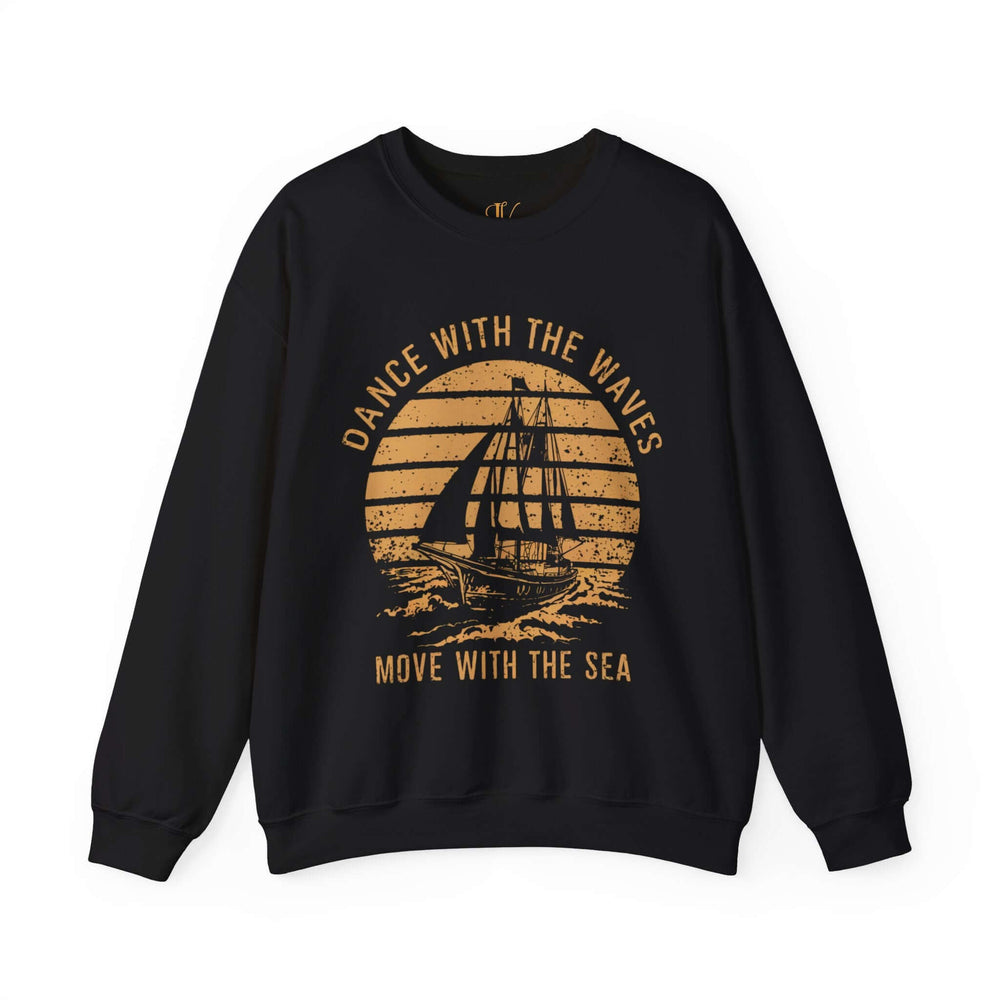 Nautical Sunset Sweatshirt - Dance with the Waves Sweatshirt Printify S Black