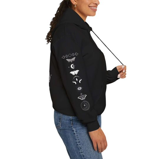 Celestial Moth Hoodie - Stay Magical Line Art Hoodie Printify