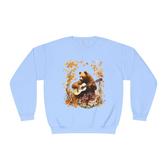 Bear Guitarist Sweatshirt - Autumn Forest Sweatshirt Printify Light Blue S