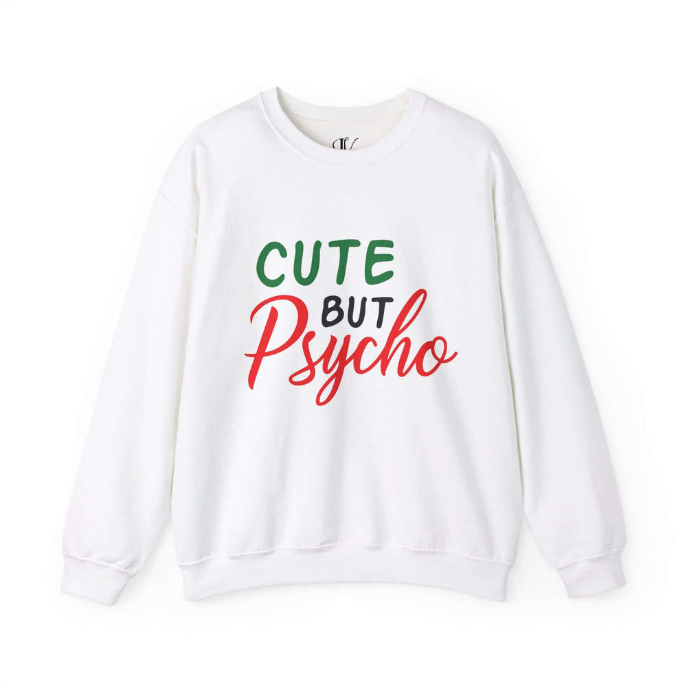 Holiday Cheer Cute But Psycho Sweatshirt Sweatshirt Printify S White