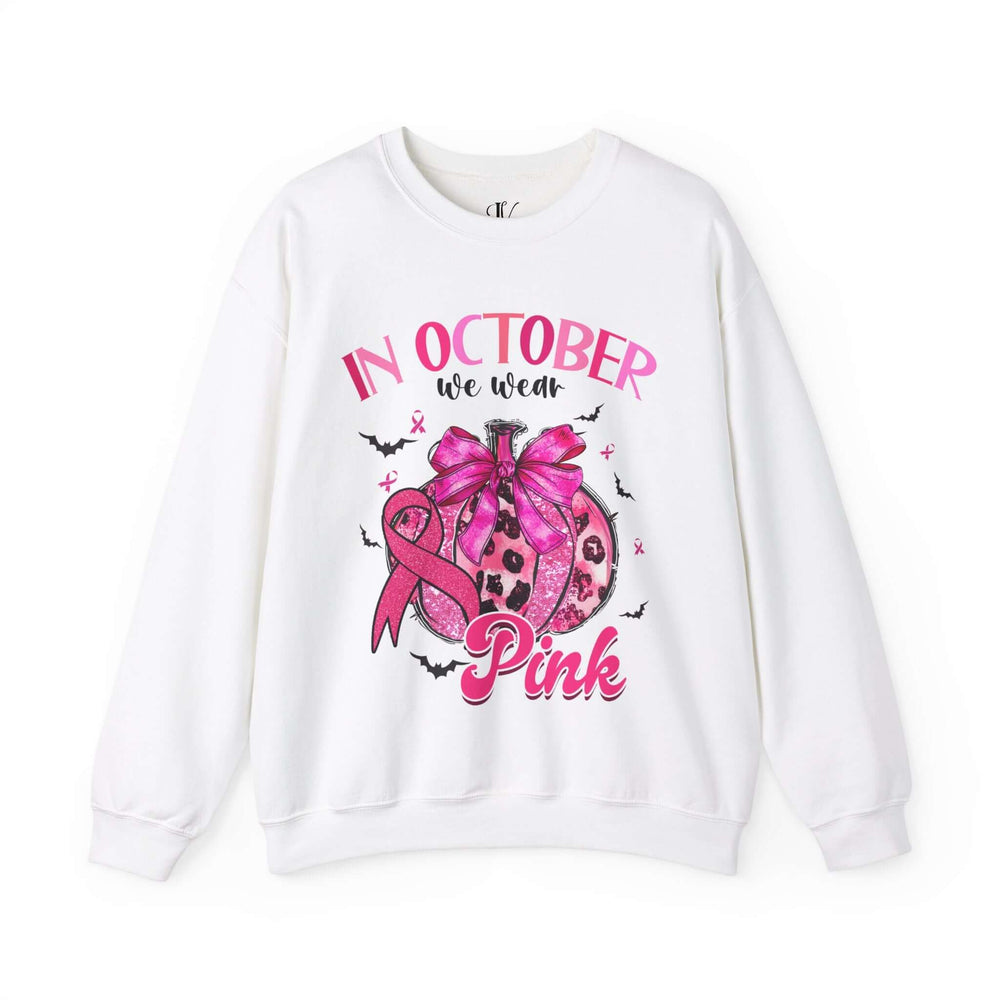 In October We Wear Pink Pumpkin Sweatshirt Sweatshirt Printify S White