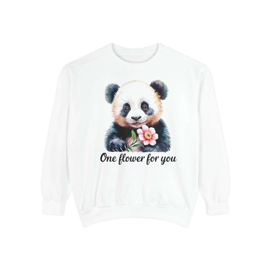 Panda Flower Garment-Dyed Sweatshirt Sweatshirt Printify White S