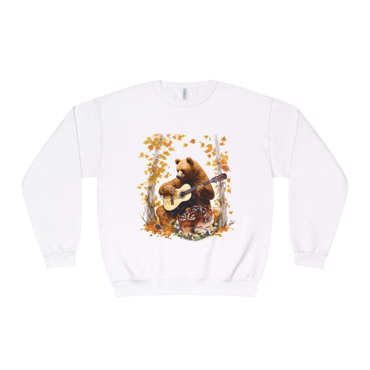 Bear Guitarist Sweatshirt - Autumn Forest Sweatshirt Printify White M