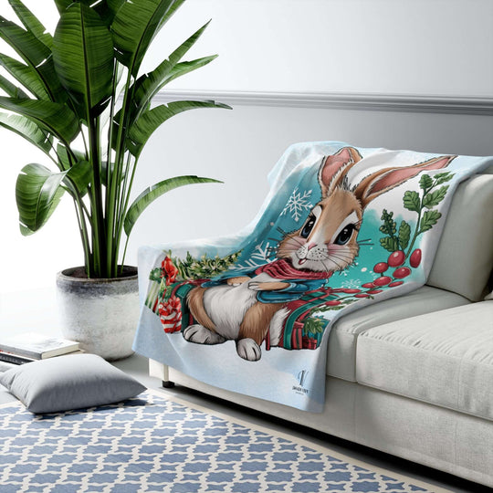 Sherpa Fleece Blanket Winter Bunny Christmas Home Decor Printify