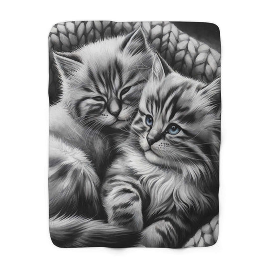 Sherpa Fleece Blanket Cozy Kitten Monochromatic Throw Home Decor Printify