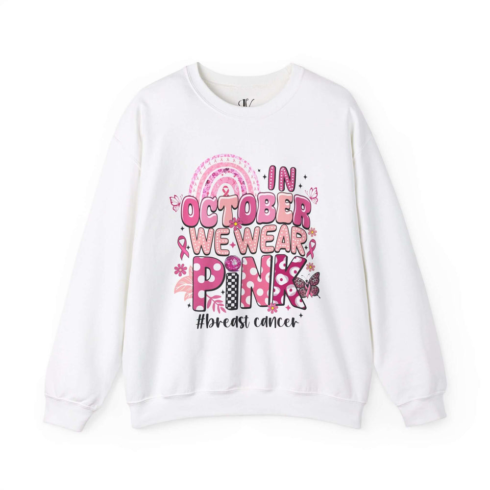 In October We Wear Pink Retro Sweatshirt Sweatshirt Printify S White