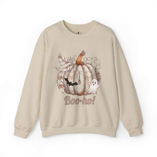 Boo-ho! Pumpkin Ghost Halloween Sweatshirt Sweatshirt Printify S Sand