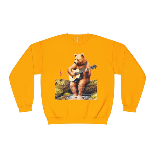 Bear Playing Guitar Sweatshirt Sweatshirt Printify Gold S