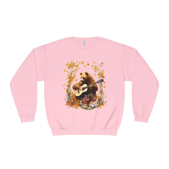 Bear Guitarist Sweatshirt - Autumn Forest Sweatshirt Printify Classic Pink M