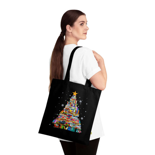 Christmas Tree Book Tote Bag Bags Printify Black 15" x 16.5"