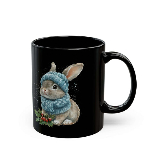 Cute Winter Watercolor Bunny Black Mug Mug Printify