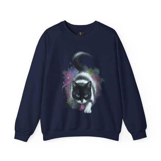 Cosmic Cat Crewneck Sweatshirt Sweatshirt Printify S Navy