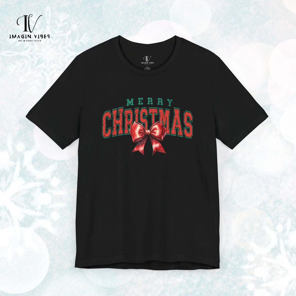 Coquette Merry Christmas Vintage T-Shirt T-Shirt Printify Black XS