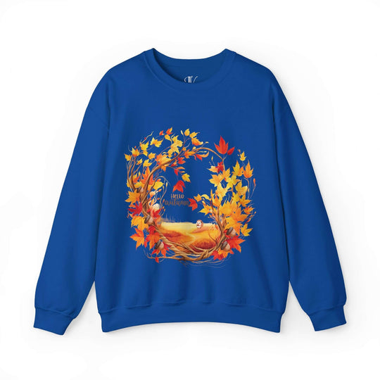 Hello Autumn Crewneck Sweatshirt Sweatshirt Printify S Royal