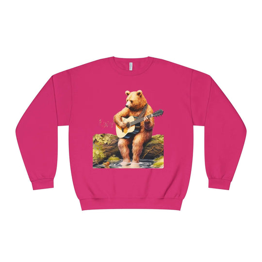 Bear Playing Guitar Sweatshirt Sweatshirt Printify Cyber Pink S