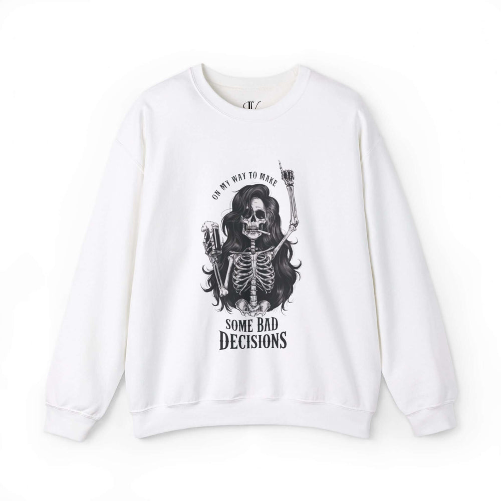 Bad Decisions Babe: Halloween Sweatshirt Sweatshirt Printify L White