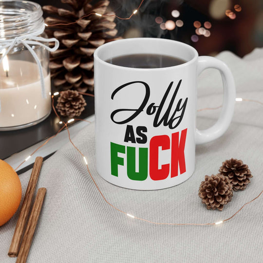 Funny Ceramic Holiday Mug "Jolly As F***" Mug Printify