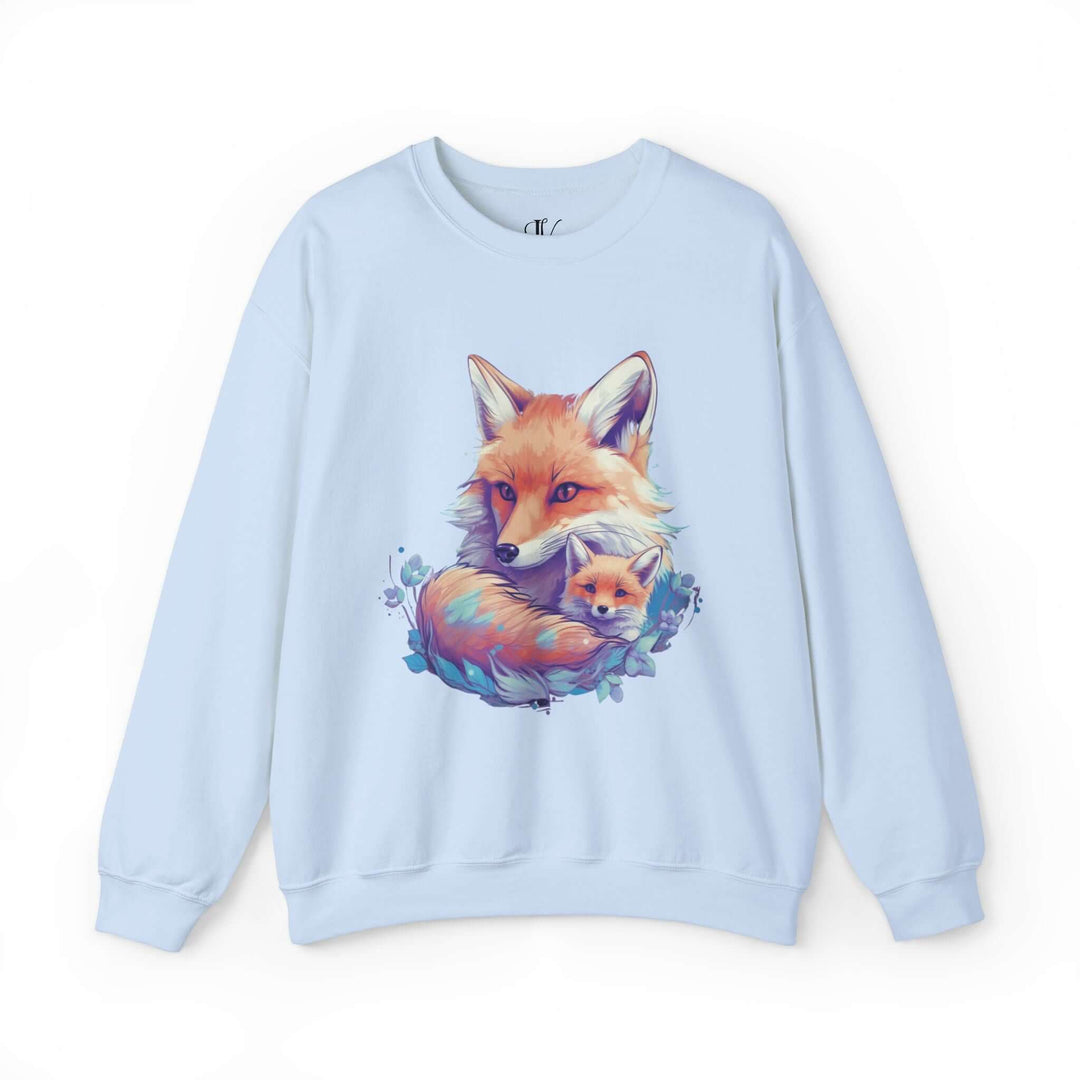 Fox Family Heavy Blend Crewneck Sweatshirt Sweatshirt Printify S Light Blue