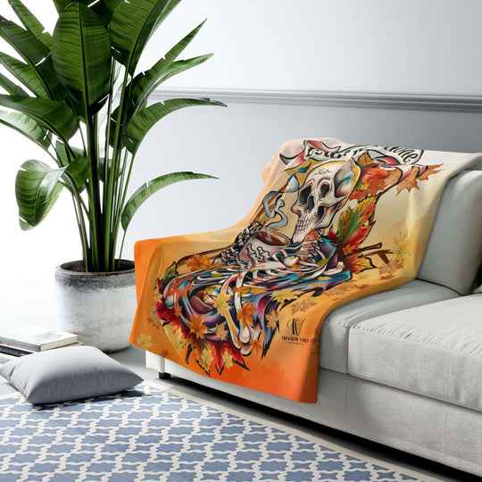 Sherpa Fleece Blanket - 'Leaf Me Alone' Gothic Skeleton Home Decor Printify