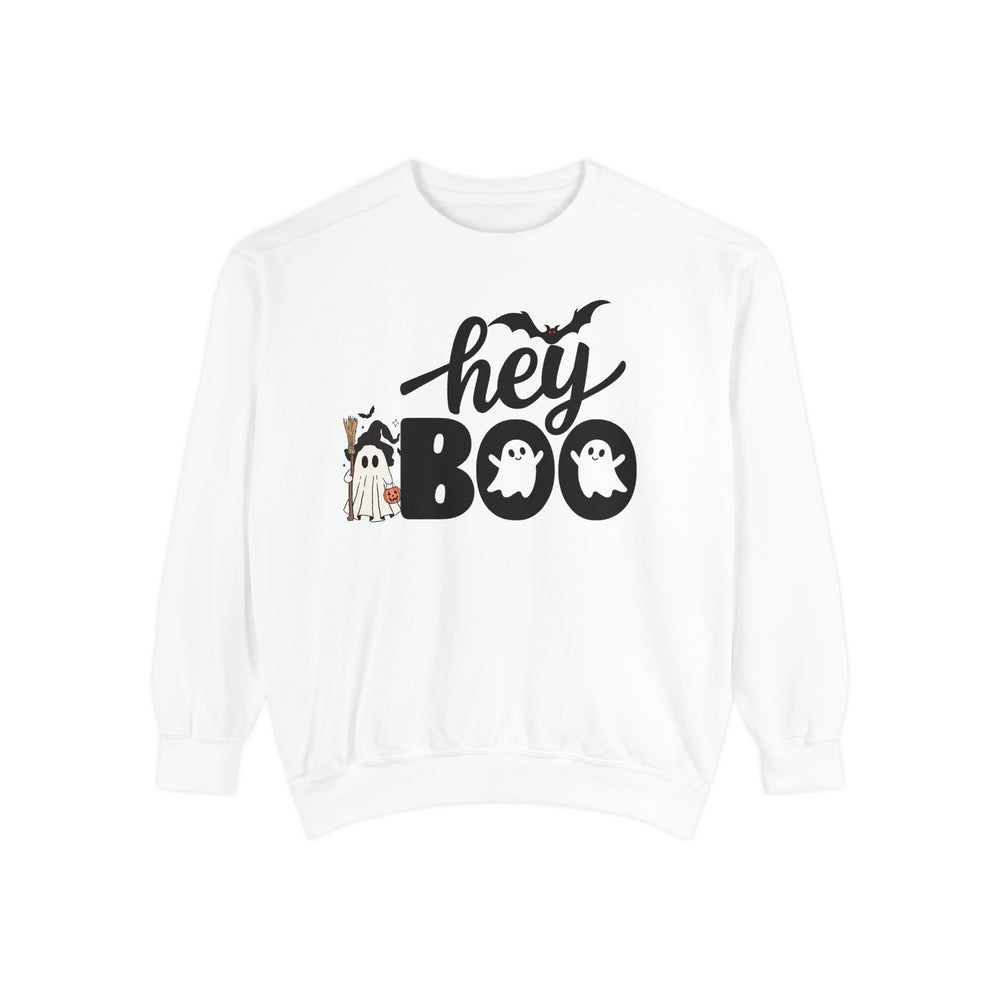 Hey Boo Halloween Sweatshirt Sweatshirt Printify White S
