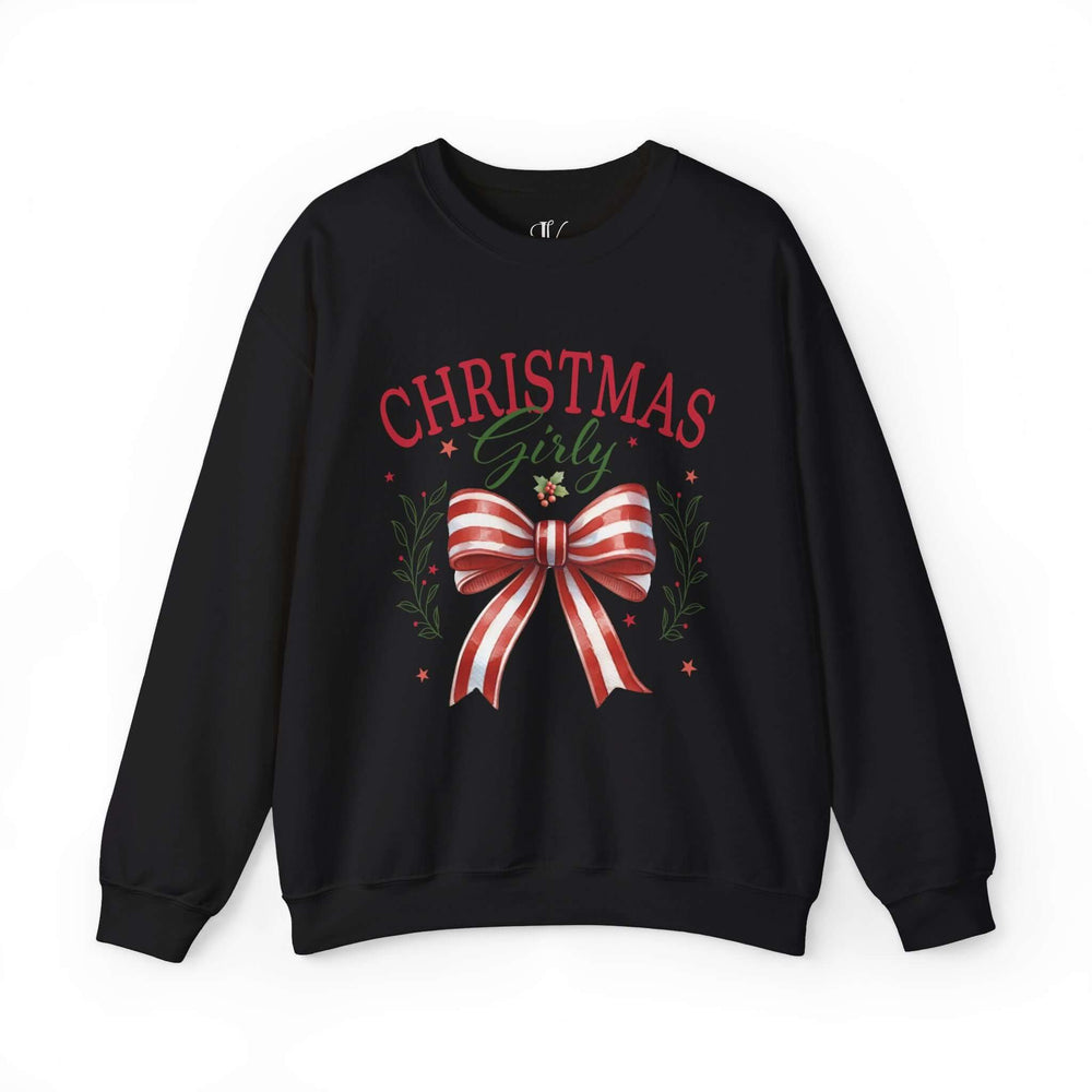 Coquette Bow: Girly Christmas Sweatshirt Sweatshirt Printify S Black
