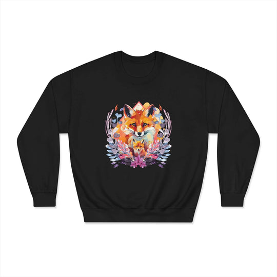 Foxes Nature-Inspired Crewneck Sweatshirt Sweatshirt Printify Black S