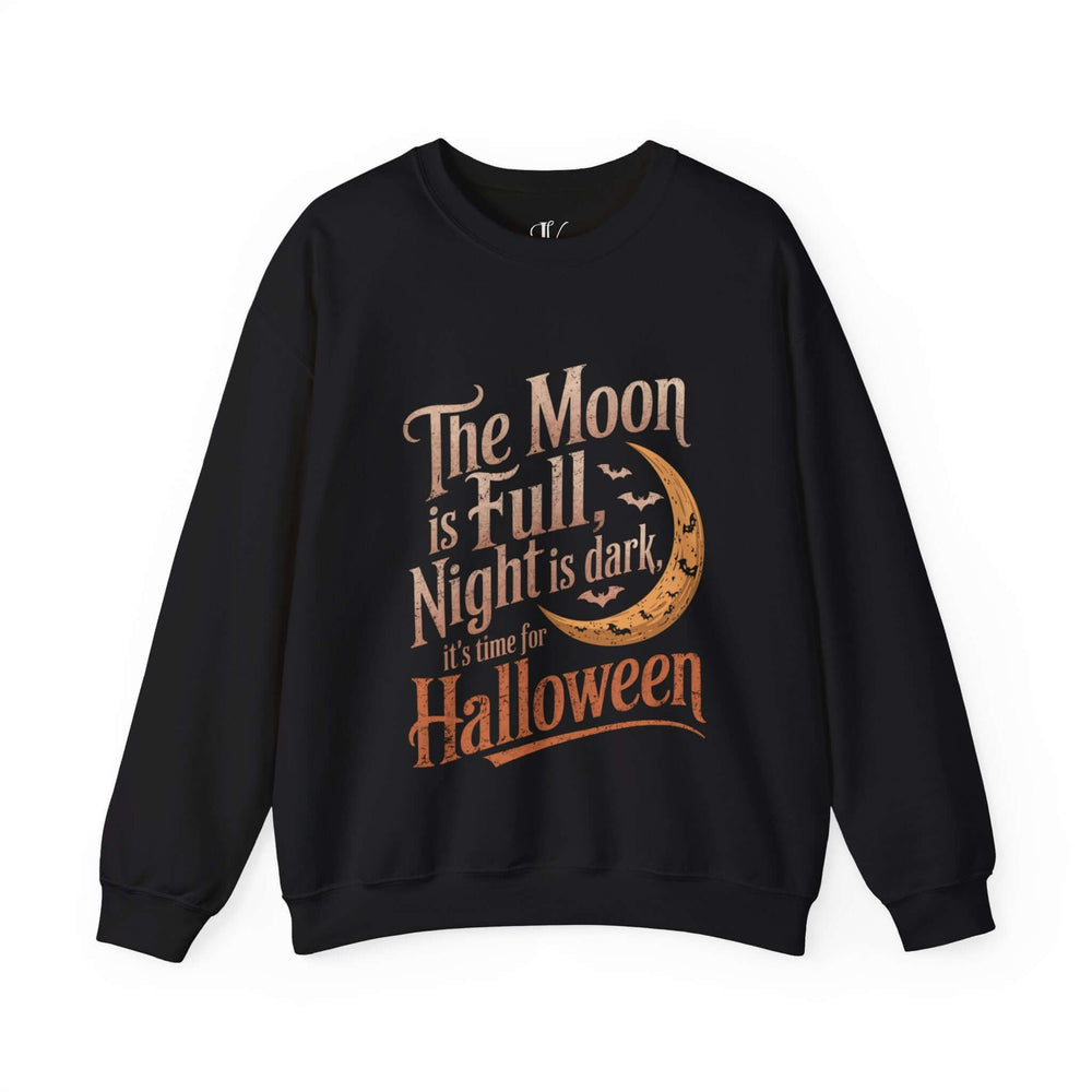 Vintage Halloween Crewneck Sweatshirt - The Moon is Full, Night is Dark Sweatshirt Printify S Black