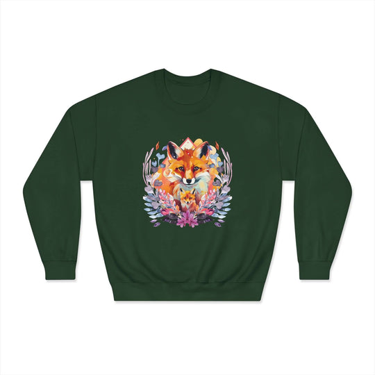 Foxes Nature-Inspired Crewneck Sweatshirt Sweatshirt Printify Forest Green S