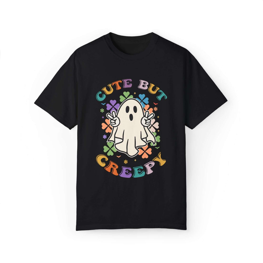 Ghost T-shirt - Cute But Creepy - Halloween Retro Vibe T-Shirt Printify Black S