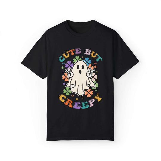 Ghost T-shirt - Cute But Creepy - Halloween Retro Vibe T-Shirt Printify Black S