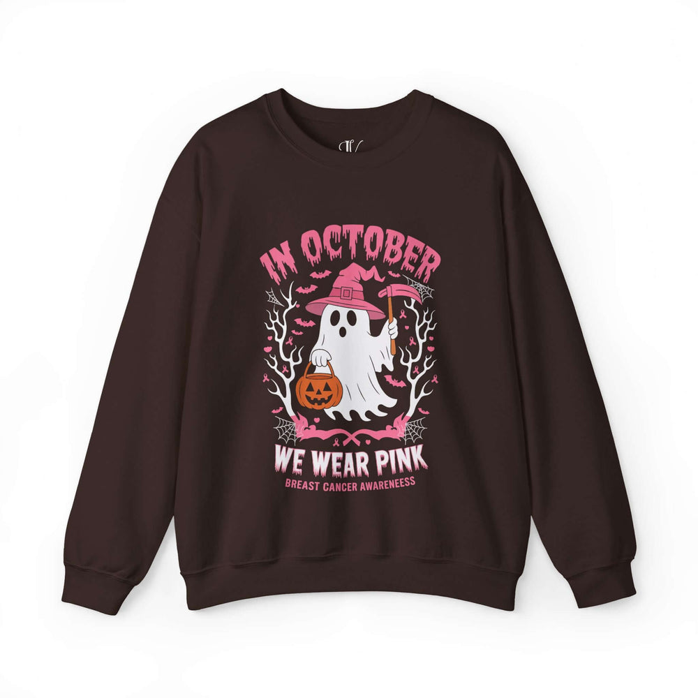 In October We Wear Pink: Breast Cancer Awareness Sweatshirt Sweatshirt Printify S Dark Chocolate