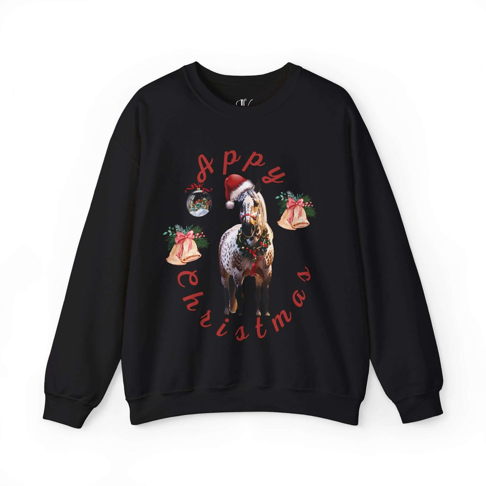Christmas Sweatshirt with Appaloosa Horse Sweatshirt Printify S Black