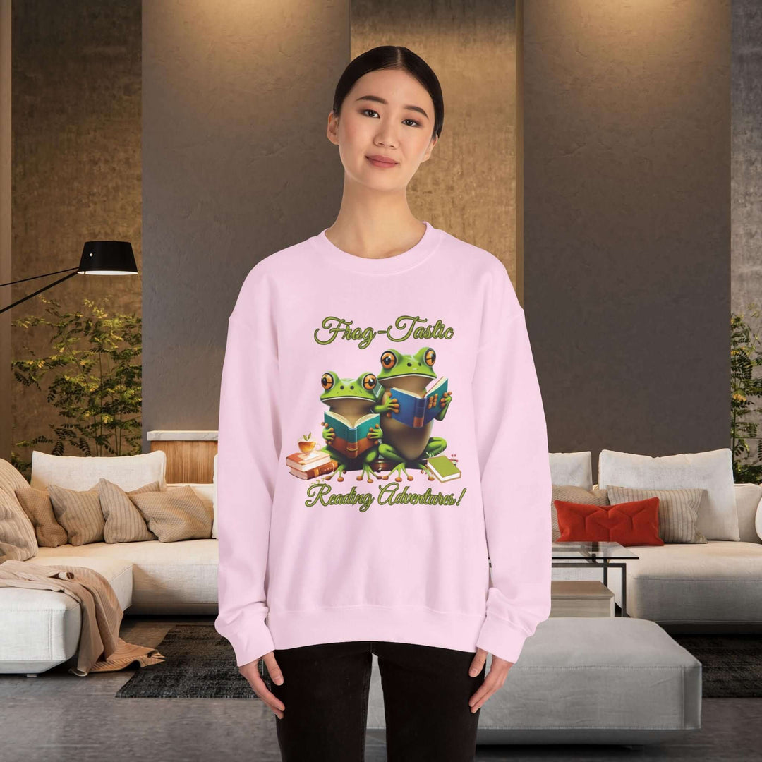 Frog-Tastic Whimsical Crewneck Sweatshirt for Book Lovers Sweatshirt Printify