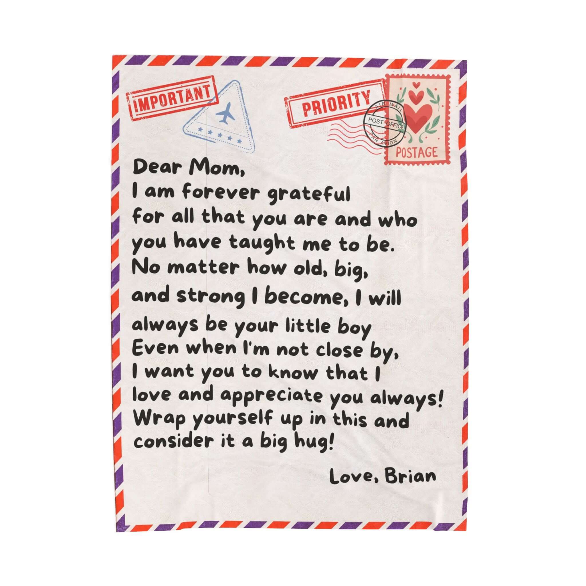 Dear Mom - From Son - Personalized Giant Love Letter Blanket - SS361 All Over Prints Printify 60" × 80"