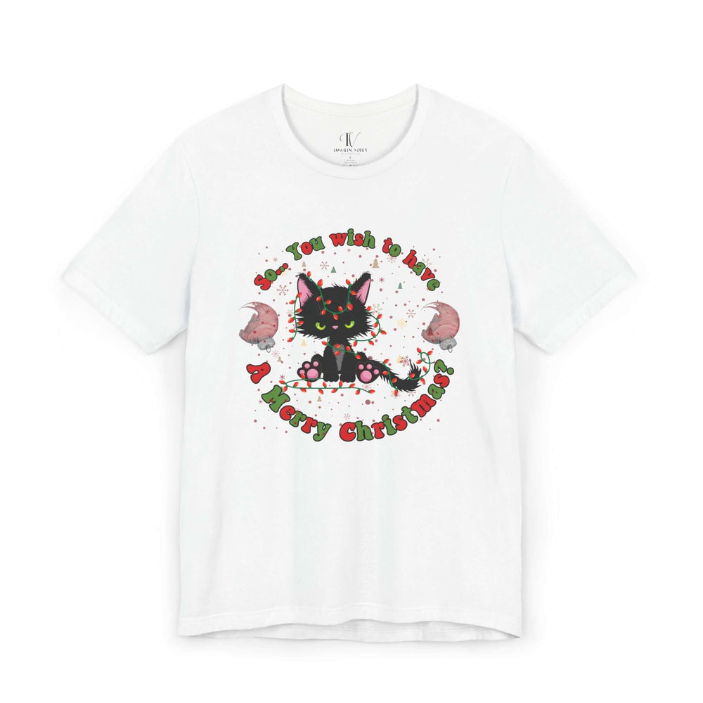 Merry Christmas Cat T-Shirt T-Shirt Printify White XS