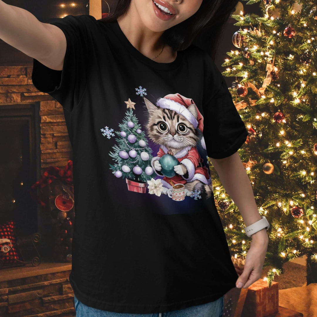 Holiday Tabby Cat Tee T-Shirt Printify Black M