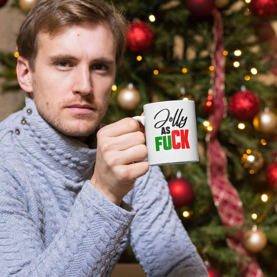 Funny Ceramic Holiday Mug "Jolly As F***" Mug Printify 11oz