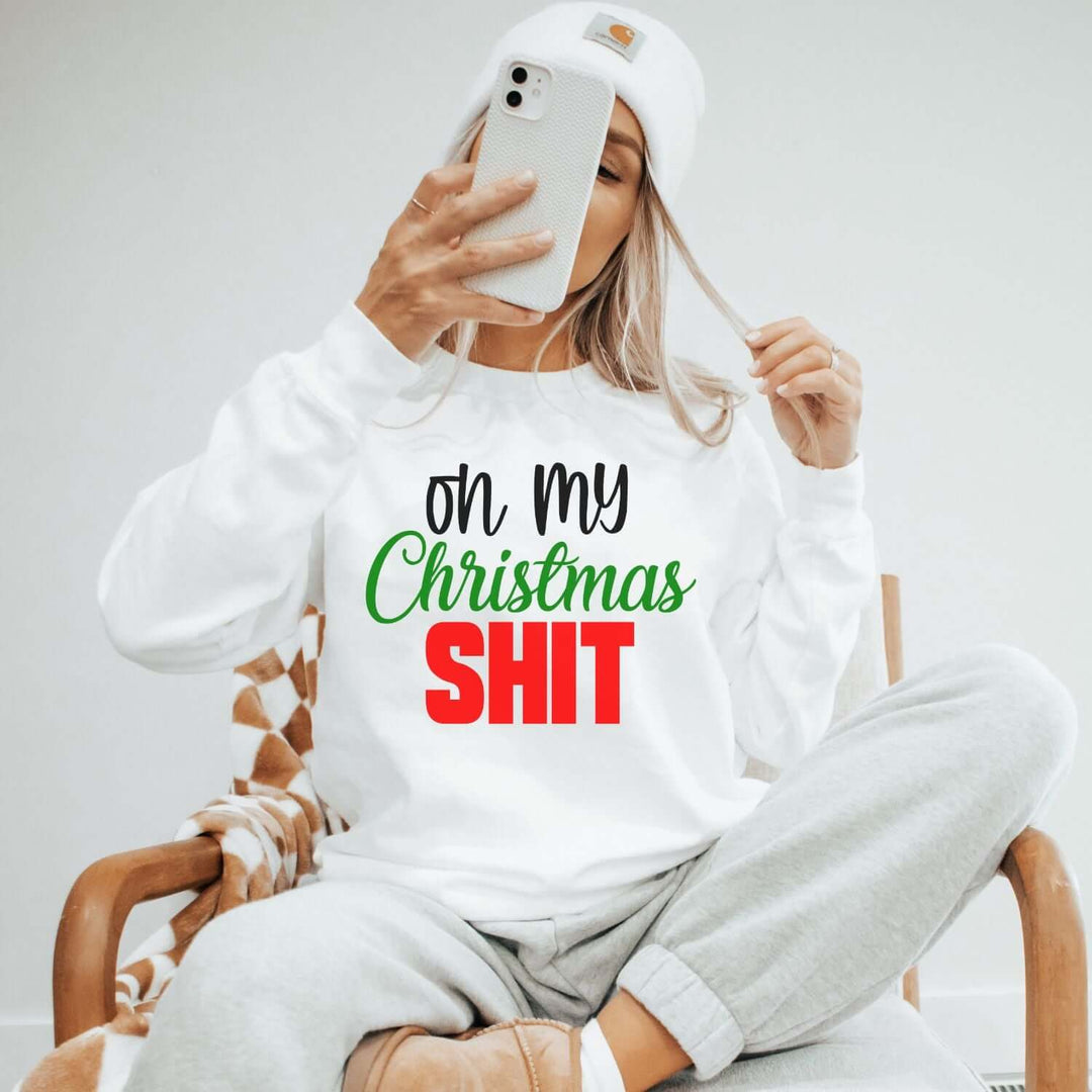 Unisex Sweatshirt - On My Christmas Shit Sweatshirt Printify S White