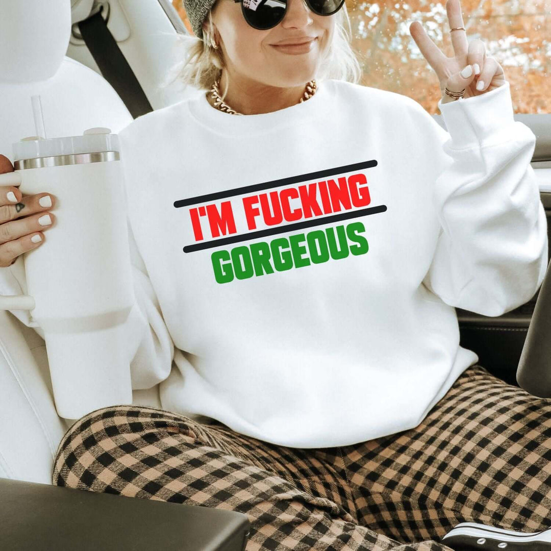 Christmas Unisex Sweatshirt - 'I'm Fucking Gorgeous' Sweatshirt Printify L White