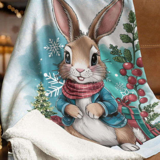 Sherpa Fleece Blanket Winter Bunny Christmas Home Decor Printify