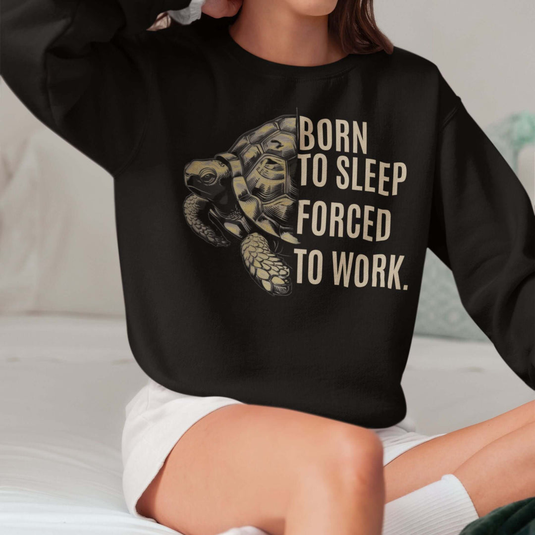 Turtle Crewneck Sweatshirt - Born to Sleep, Forced to Work Sweatshirt Printify M Black