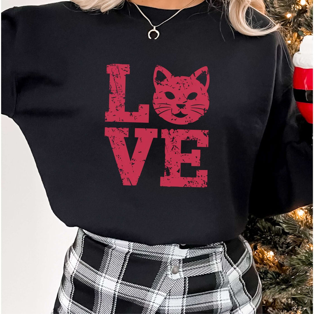 Cat Love Sweatshirt - Vintage Distressed Sweatshirt Printify S Black