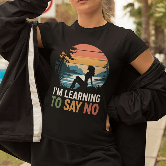 Retro Woman Tee - 'I'm Learning to Say No' T-Shirt Printify Black S