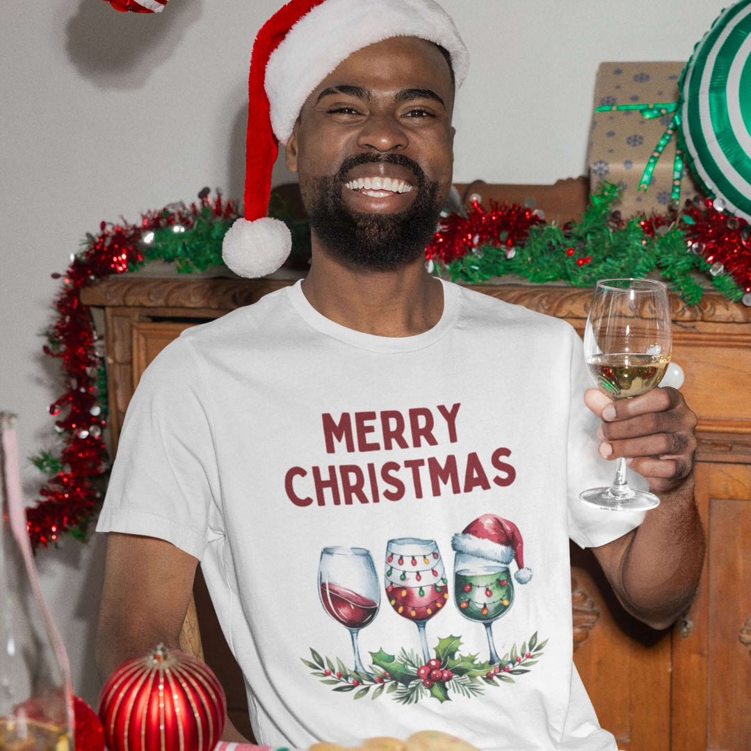 Christmas Wine Glasses Tee - Unisex Jersey Shirt T-Shirt Printify White L