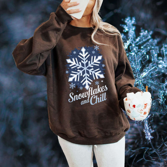 Winter Snowflakes Crewneck Sweatshirt - Snowflakes and Chill Sweatshirt Printify L Dark Chocolate