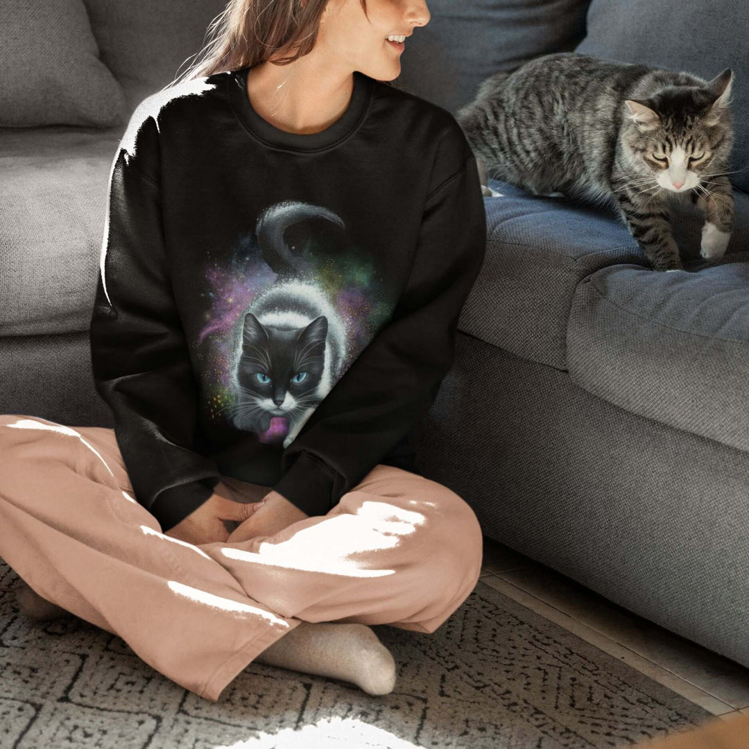 Cosmic Cat Crewneck Sweatshirt Sweatshirt Printify